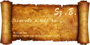 Szarvák Béla névjegykártya